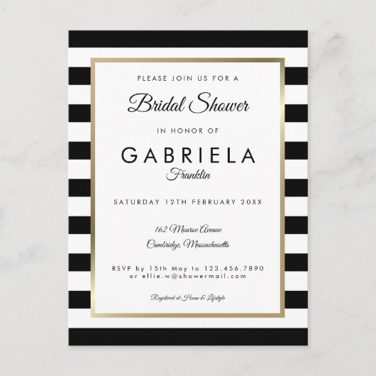 Elegant Black Stripe Gold Vrijgezellenfeest Uitnodiging Briefkaart (Voorkant)