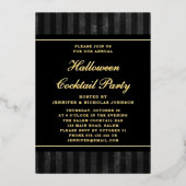 Elegant Black Stripe Halloween Cocktail Party Gold Folie Uitnodiging (Voorkant)