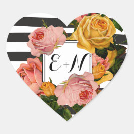 Elegant Black Stripe Heirloom Rozen Weddenschap Hart Sticker
