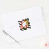 Elegant Black Stripe Heirloom Rozen Weddenschap Vierkante Sticker (Envelop)