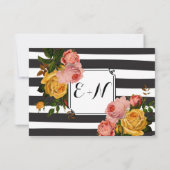 Elegant Black Stripe Heirloom Rozen Wedding RSVP (Achterkant)