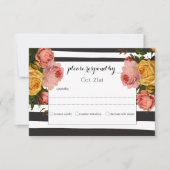 Elegant Black Stripe Heirloom Rozen Wedding RSVP Kaartje (Voorkant)