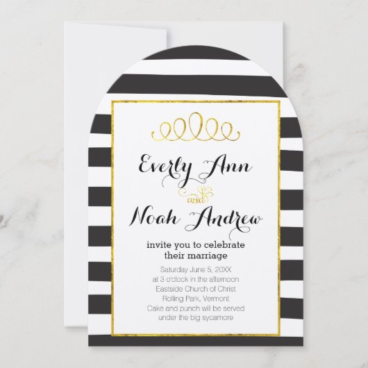 Elegant Black Stripe met Gold Elements Wedding Kaart (Voorkant)