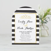 Elegant Black Stripe met Gold Elements Wedding Kaart (Staand voorkant)
