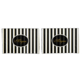 Elegant Black Striped Pearl Monogram Hoesje set Kussensloop