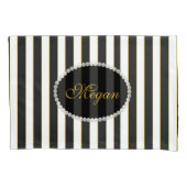 Elegant Black Striped Pearl Monogram Hoesje set Kussensloop (Voorkant-Links)