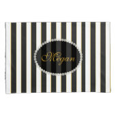 Elegant Black Striped Pearl Monogram Hoesje set Kussensloop (Voorkant-Rechts)