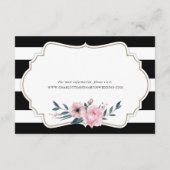 Elegant Black Striped Pink Floral Wedding Details Informatiekaartje (Achterkant)