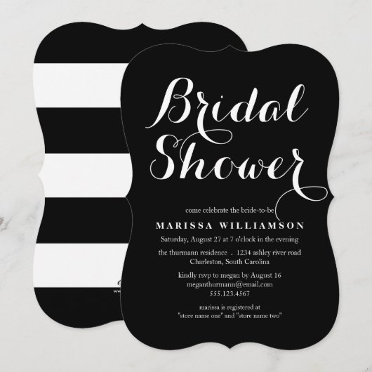 Elegant Black Stripes Bridal Shower Invitation Kaart (Voorkant / Achterkant)