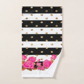 Elegant Black Stripes Gold Glitter Stippen Roze Ro Bad Handdoek (Handdoek)