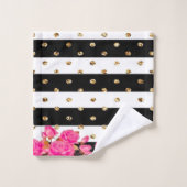 Elegant Black Stripes Gold Glitter Stippen Roze Ro Bad Handdoek (Wasdoekje)