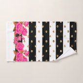 Elegant Black Stripes Gold Glitter Stippen Roze Ro Bad Handdoek (Handdoek)