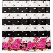 Elegant Black Stripes Gold Glitter Stippen Roze Ro Douchegordijn (Voorkant)