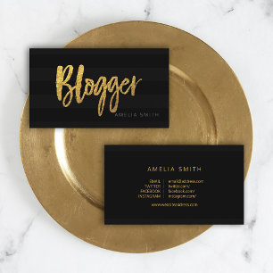 Elegant Black Stripes Script Blogger Social Media Visitekaartje