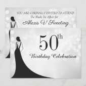 Elegant Black Stropdas 50th Birthday Invitation Kaart (Voorkant / Achterkant)