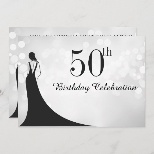 Elegant Black Stropdas 50th Birthday Invitation Kaart (Voorkant / Achterkant)