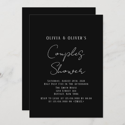 Elegant Black Stropdas Couples Shower Invitation Kaart (Voorkant / Achterkant)