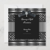 Elegant Black Stropdas Dinner Zebra Silver Black Kaart (Achterkant)