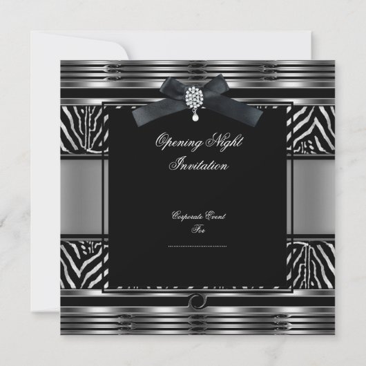 Elegant Black Stropdas Dinner Zebra Silver Black Kaart (Achterkant)