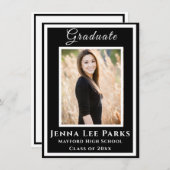 Elegant Black Stropdas Photo Afstuderen Aankondiging (Voorkant / Achterkant)