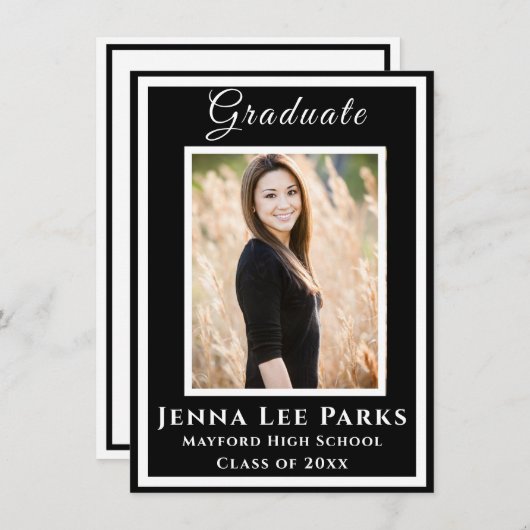 Elegant Black Stropdas Photo Afstuderen Aankondiging (Voorkant / Achterkant)