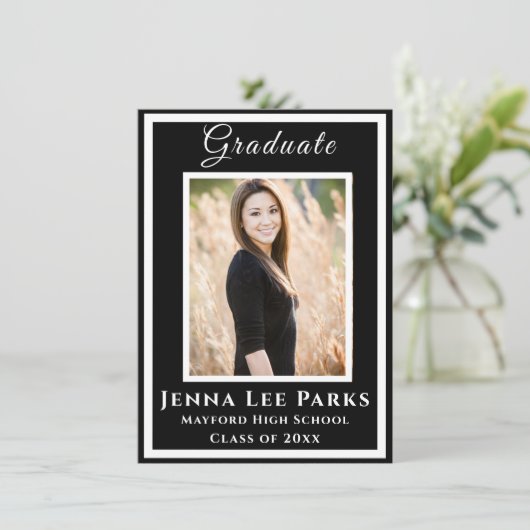 Elegant Black Stropdas Photo Afstuderen Aankondiging (Staand voorkant)