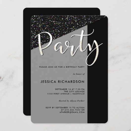 Elegant Black Stropdas | Uitnodiging van Glitter K (Voorkant / Achterkant)