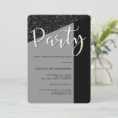 Elegant Black Stropdas | Uitnodiging van Glitter K (Staand voorkant)