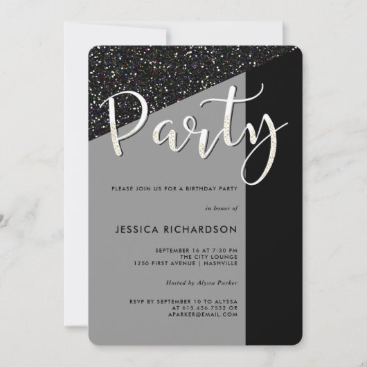 Elegant Black Stropdas | Uitnodiging van Glitter K (Voorkant)