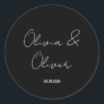 Elegant Black Stropdas Wedding Ronde Sticker<br><div class="desc">Je zult van dit zwarte stropdas trouwontwerp houden met witte kalligrafie. Pas uitnodigingen en producten aan om aan te passen.</div>