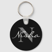 Elegant Black Stylish Monogram Sleutelhanger (Voorkant)