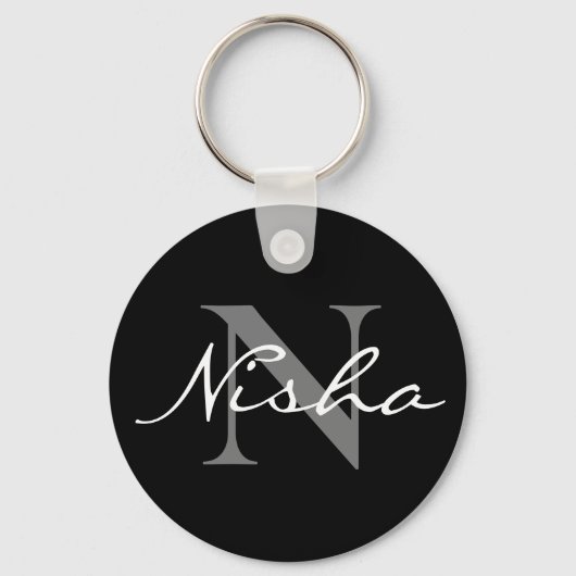 Elegant Black Stylish Monogram Sleutelhanger (Voorkant)