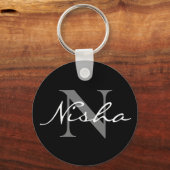 Elegant Black Stylish Monogram Sleutelhanger (Voorkant)