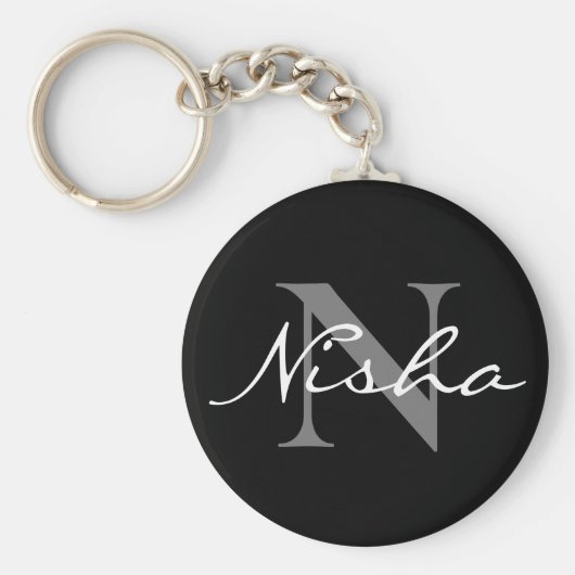 Elegant Black Stylish Monogram Sleutelhanger (Voorkant)