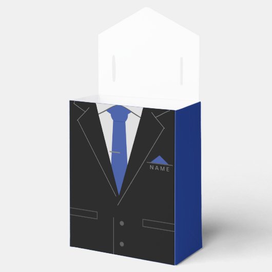 Elegant Black Suit & Blue Necktie - Jouw naam toev Bedankdoosjes (Geopend)