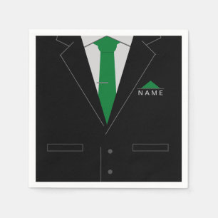 Elegant Black Suit & Green Necktie - Jouw naam toe Servet