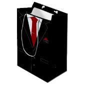 Elegant Black Suit & Red Necktie - Jouw naam toevo Medium Cadeauzakje (Voorkant Gekanteld)