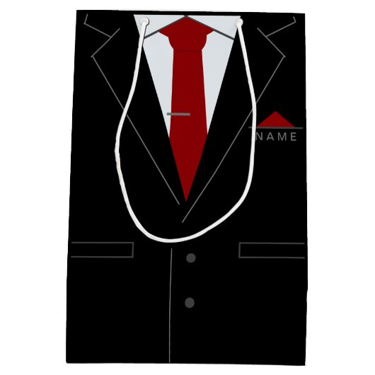 Elegant Black Suit & Red Necktie - Jouw naam toevo Medium Cadeauzakje (Achterkant)