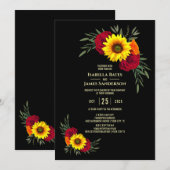 Elegant Black Sunflower Burgundy Roos Wedding Kaart (Voorkant / Achterkant)