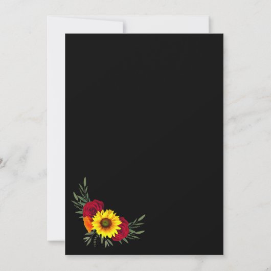 Elegant Black Sunflower Burgundy Roos Weduwnaar Sa Save The Date (Achterkant)