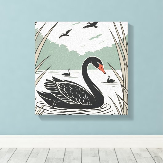 Elegant Black Swan Canvas Afdruk (Insitu (Houten vloer))