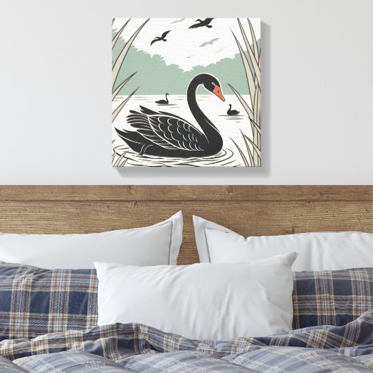 Elegant Black Swan Canvas Afdruk (Insitu (Slaapkamer))