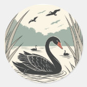 Elegant Black Swan Ronde Sticker (Voorkant)