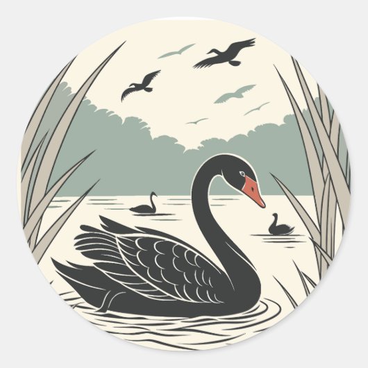 Elegant Black Swan Ronde Sticker (Voorkant)
