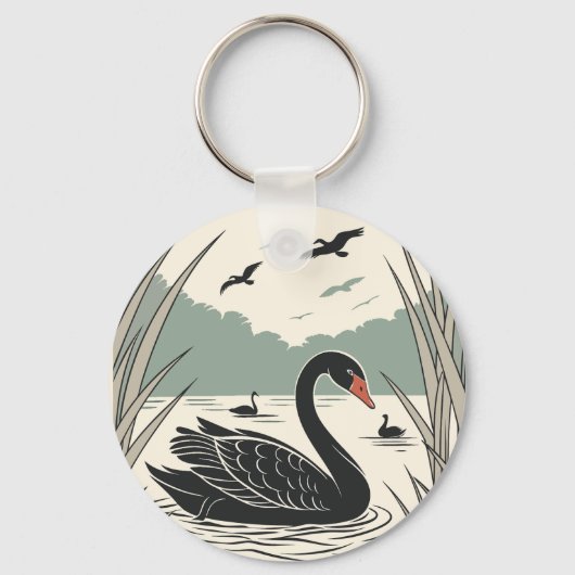 Elegant Black Swan Sleutelhanger (Voorkant)