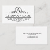 Elegant Black Swirl Monogram Lijst Visitekaartje (Voorkant / Achterkant)