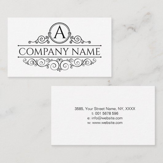 Elegant Black Swirl Monogram Lijst Visitekaartje (Voorkant / Achterkant)