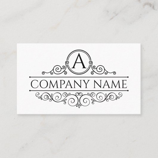 Elegant Black Swirl Monogram Lijst Visitekaartje (Voorkant)