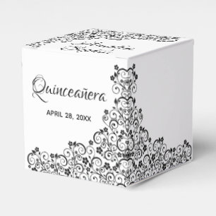 Elegant Black Swirls & Flowers Quinceañera Bedankdoosjes