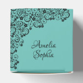 Elegant Black Swirls Turquoise Quinceañera Bedankdoosjes (Bovenkant)